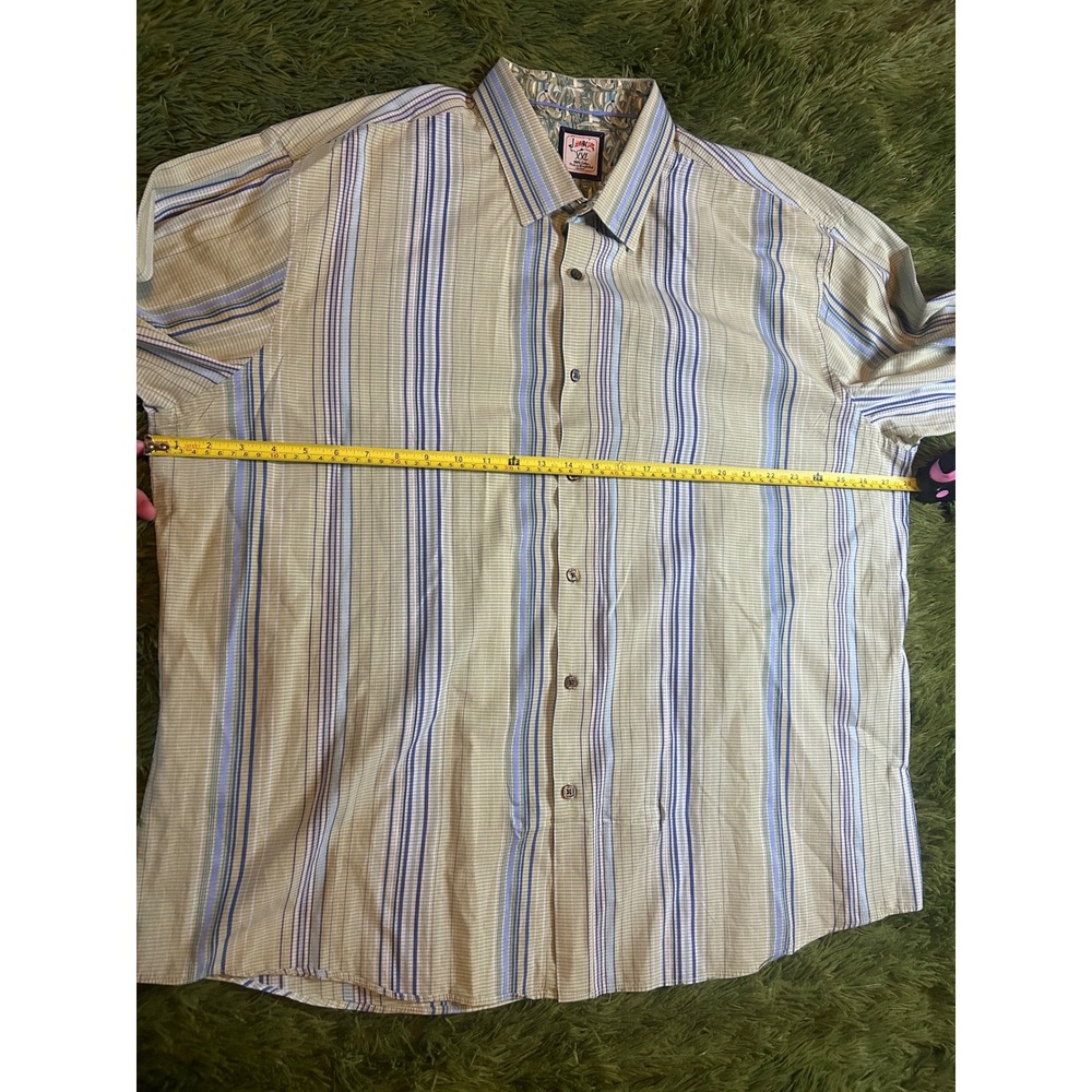 J. Garcia Button Down Mens XXL Tan Blue Striped Long Sleeve Flip Cuffs Shirt - Picture 2 of 9